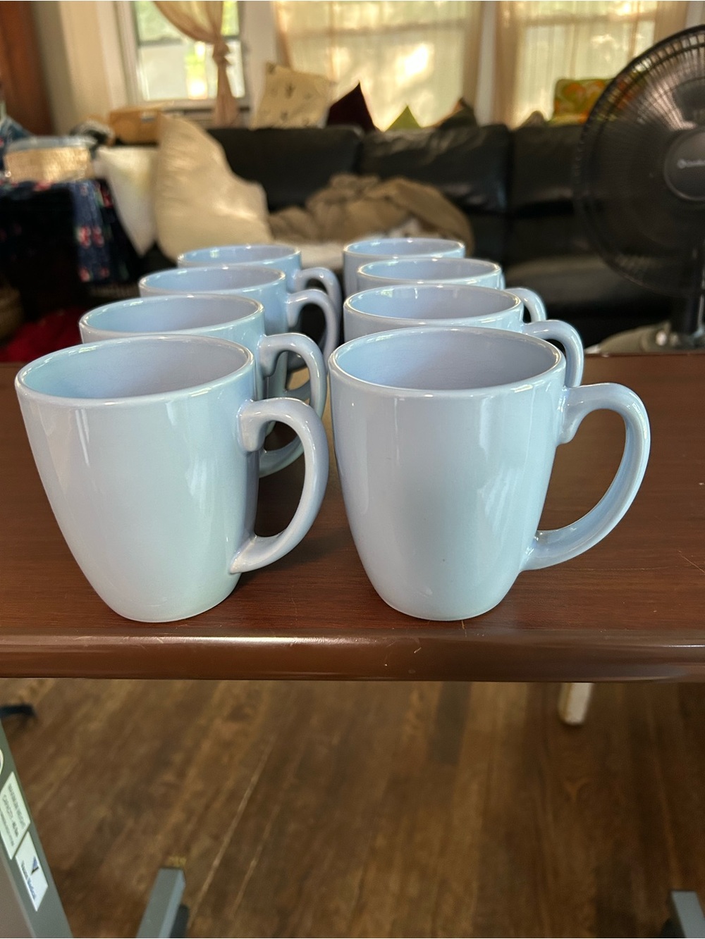 Vintage Corelle Light Blue Ceramic Mugs - Set of 8, 12 oz no chips cracks marks